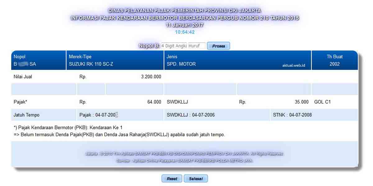  Cek Pajak Kendaraan Bermotor DKI Jakarta 2020 Informasi 