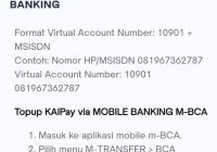 Isi Saldo KAIPay Melalui Mobile Banking